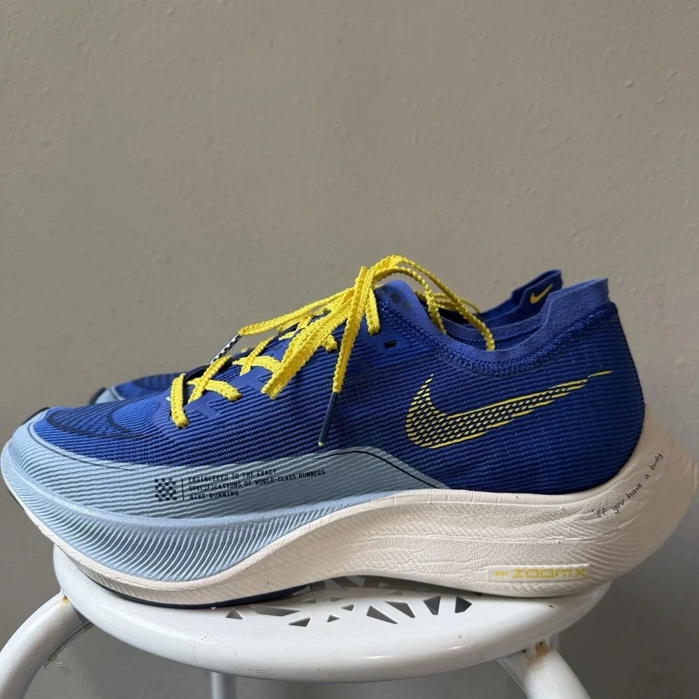 Nike ZoomX VaporFly NEXT% 2 2021 Mens Size 10.5 Blue Yellow White SAMPLE